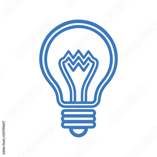 Minimalist blue line art icon of a light bulb representing ideas and innovation.