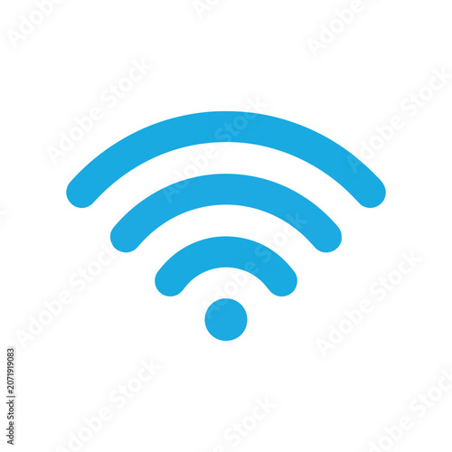 Minimalist blue wifi signal icon isolated on white background.
