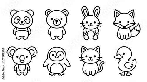 Photography Cute cartoon animal line drawings.