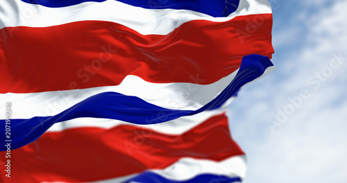 Close-up view of the Costa Rica national civil flags waving