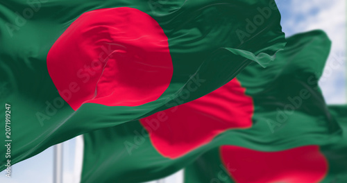 Close-up of national flag of Bangladesh waving in the wind on a clear day