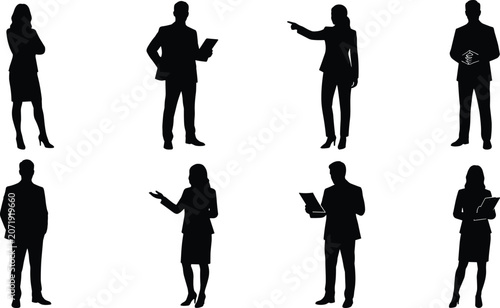Business Professionals Silhouette Collection with Corporate Leadership and Communication Poses