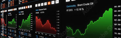 Принти на полотні Sector stock chart technology up, consumer goods down, brent crude oil up