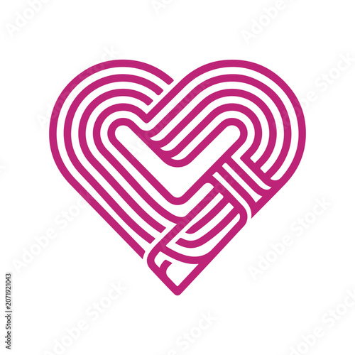 Stylized magenta heart symbol composed of intertwined continuous linear patterns.