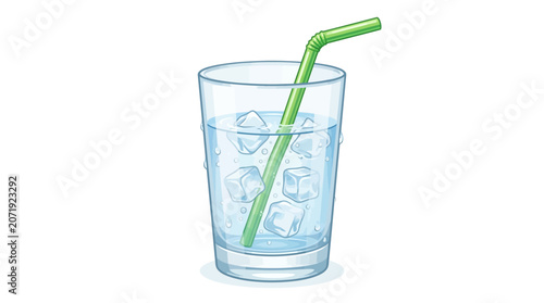 Foto Glass of iced water with a straw