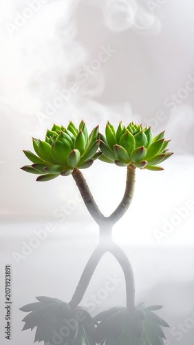 Close-up of a blooming green plant in soft light.