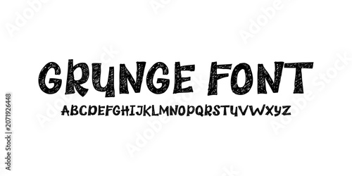 Brush drawn alphabet font with bold capital letters. Grunge texture typography. Vector ilustration