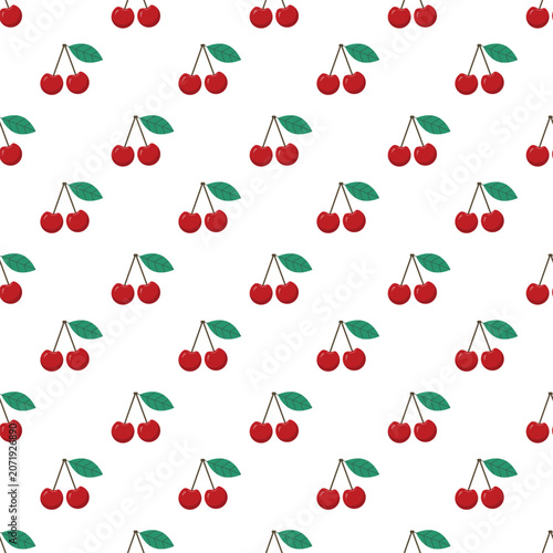 Seamless pattern with cherries on a white background. Fabric, bed linen