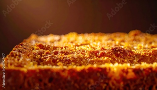 Close up of golden brown crispy baked pastry crust texture.