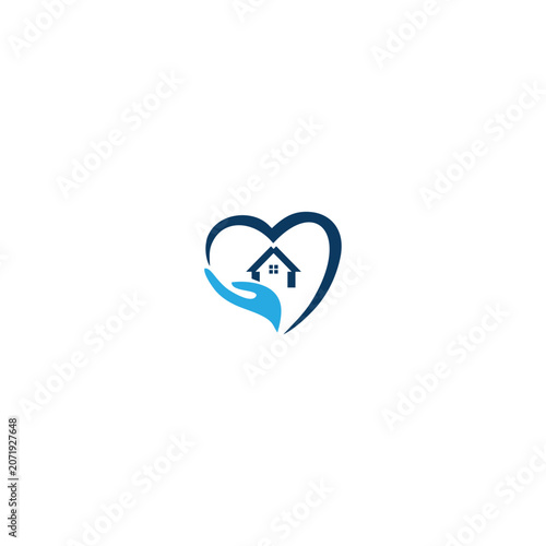 Tablou pe pânză Caring Home Logo Heart Hand and House Symbolizing Compassionate Support