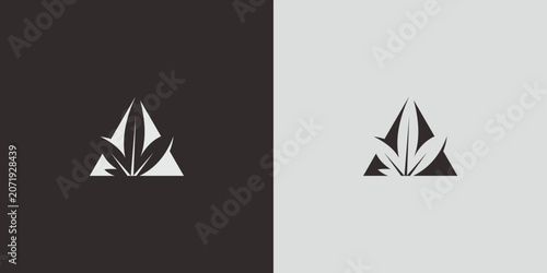 Minimalist logo design featuring a cannabis leaf within a triangle.