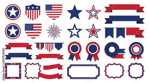 Patriotic Stars and Stripes Badge Flat Vector Elements Collection