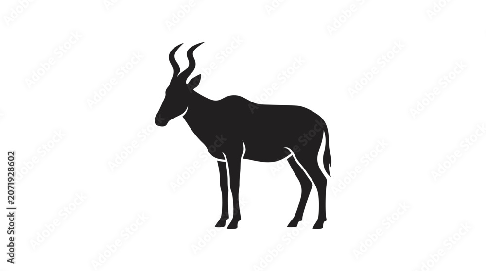 Fototapeta premium Silhouette of a horned antelope standing on white background