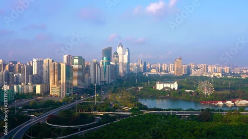 Scenery of Haikou International Trade CBD and Binhai Overpass in Hainan, China