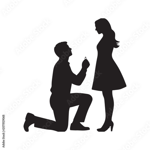 Photos Silhouette of a man kneeling down proposing to a woman vector illustration