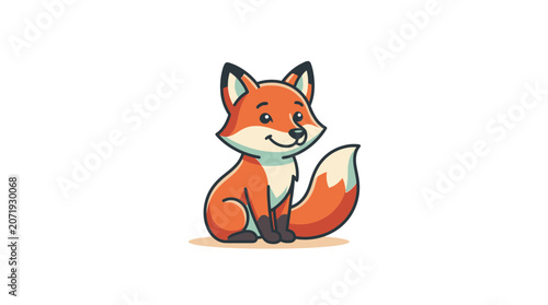 Cute cartoon red fox sitting