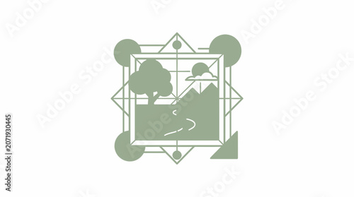Eco friendly logo with nature and geometric shapes
