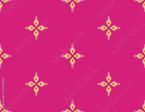 Hand-drawn Seamless Luxurious Traditional Minimalist Motif Pattern featuring Isolated Star Flowers on Vibrant Fuchsia Backdrop for Minimal Textile Branding Editorial Packing and Silk Scarf Design
