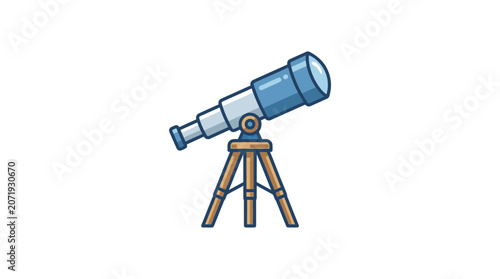 Flat Vector Illustration of a Telescope on a Tripod for Astronomy