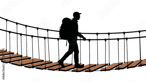 Foto hiker, backpacker, walking, suspension bridge, adventure travel, trekking, outdo