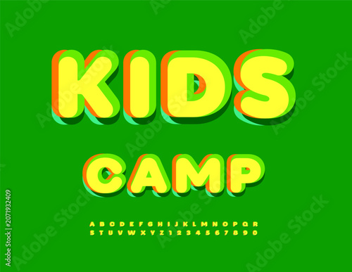 Vector Modern emblem Kids Fun. Unique Children Font. Trendy Rounded Alphabet Letters and Numbers set.