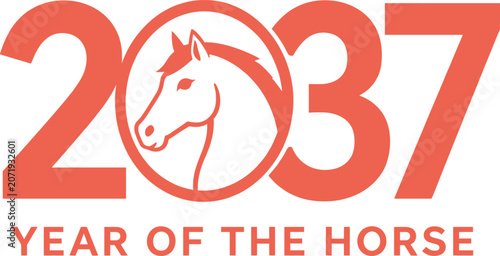 Schilderij op canvas Year of the Horse 2037 zodiac typography with horse head illustration vector art