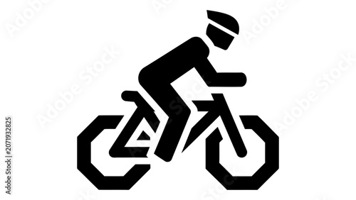 Vector icon of a cyclist riding a mountain bike with octagonal wheels, representing extreme sports, outdoor adventure, a