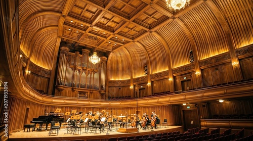 Orchestra Preparing for Performance in Grand Concert Hall