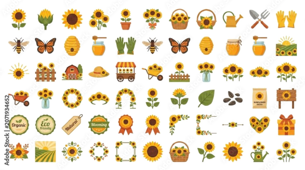Fototapeta premium sunflower set of floral elements