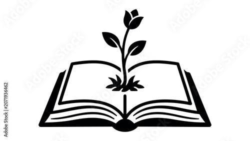 Photos Growth from Knowledge: An open book symbolizes learning, with a delicate flower blossoming from its pages, representing the blossoming of ideas and intellectual growth