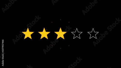 Animation of five yellow stars filling up for rating or review