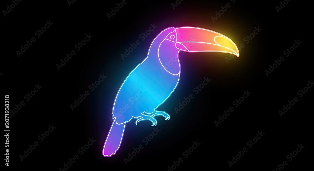 Fototapeta premium Neon toucan silhouette with rainbow color gradient.