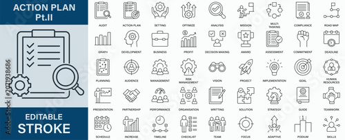 Foto Action Plan icon collection set. Editable stroke.