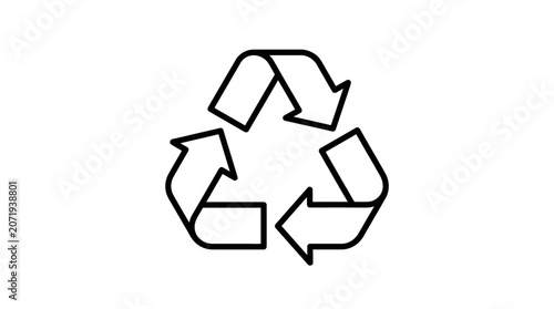A simple black recycling symbol on a white background with a minimalist design and clear typography.