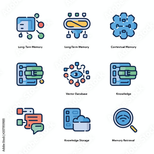Memory and Knowledge Management Icons for Contextual Intelligence and Data Retrieval