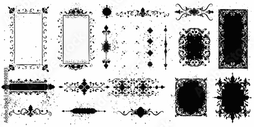 Ornate golden decorative frames and flourishes black ink on a white background frame gold flourish