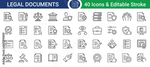 Set of legal document icons with editable stroke, vector illustration