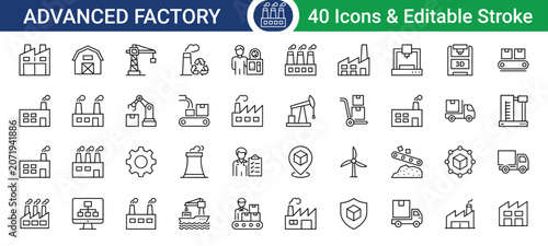 Set of factory and industrial icons, vector illustration