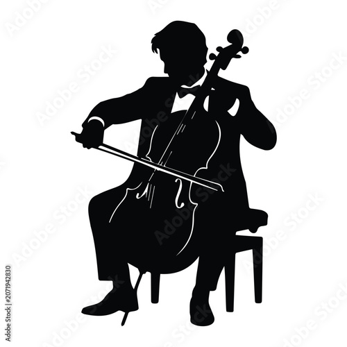 Tableau sur toile Classical musician playing cello vector illustration of performer sitting on chair