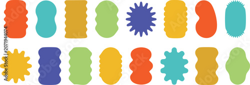 Wavy shape frame set. Organic pattern vector rectangle and cloud forms. Geometric wave abstract label box sticker elements. Rounded zigzag edge curvy blob stamp design. Modern graphic icons bg