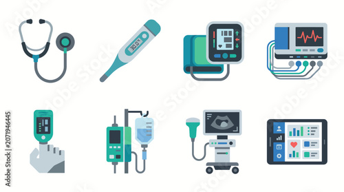 Medical Diagnostic Equipment Icon Set