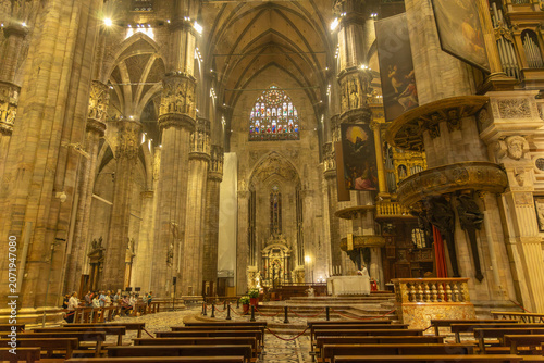 Milan Cathedral (Duomo di Milano) interior. Milan, Lombardy, Italy.