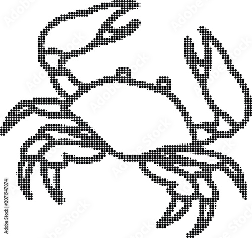 Fotografija Crab scuttling on beach, detailed dot art design, marine life symbol for ocean and seafood