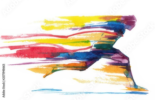 Watercolor painting of a runner in motion vibrant colors abstract athletic illustration