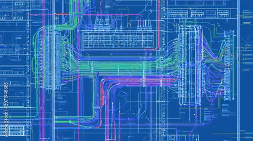 Complex electrical wiring diagram blueprint