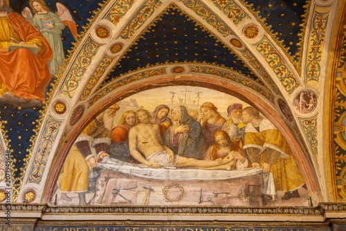 Deposition from the Cross. Bernardino Luini fresco. San Maurizio al Monastero Maggiore. Milan, Lombardy, Italy.
