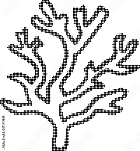 Stylized tree or coral branch with multiple intricate branches, simple black dotted outline on transparent background.