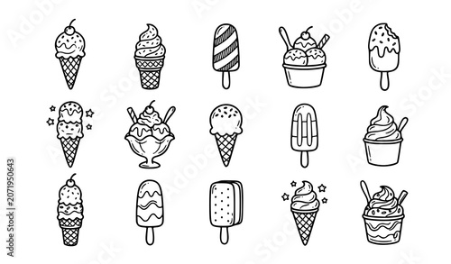 Canvastavla Assorted Ice Cream Sundae Popsicle and Milkshake Outline Icons Collection Vector