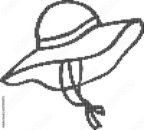 Wide brim sun hat halftone vector drawing isolated on transparent background for summer beach fashion accessory design.