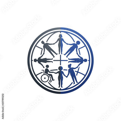 Global Diversity and Inclusion Circle Icon with Diverse People Holding Hands Vector